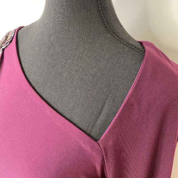 Dress By David Meister, Size US 8, Maroon, burgundy, embroidered bead flower - Picture 7 of 16